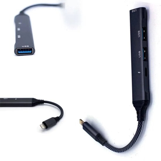 Lightning Hub Adapter – Geschikt voor iPhone/iPad – 3x USB 3.0 – Lightning Opladen – Zilver-Ilumina Benelux