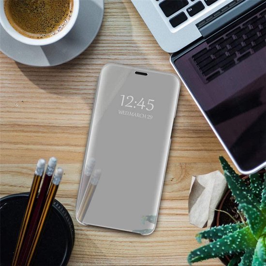 Huawei P40 Lite Hoesjes – Clear View Backcover – Transparant Design – Zilver-Ilumina Benelux