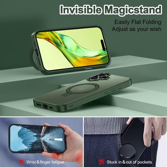 iPhone 16 Hoesjes – MagSafe Backcover met Standaard – Schokbestendig – Groen-Ilumina Benelux