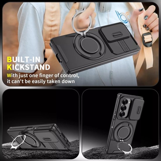 Samsung Galaxy Z Fold 6 Hoesjes – MagSafe Hybrid Backcover met Ringstandaard – Schokbestendig – Blauw-Ilumina Benelux
