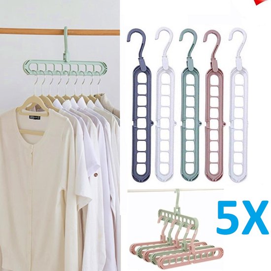 Kledinghanger organizer – 9-gats ruimtebesparend – Handdoekhaak closet organizer – Plastic – Set van 5 – Zwart-Kledinghanger-Ilumina Benelux