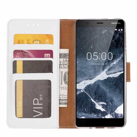 Nokia 5.1 Hoesjes – Portemonnee Hoes – Pasjeshouder – 2x Screenprotector – Wit-Ilumina Benelux