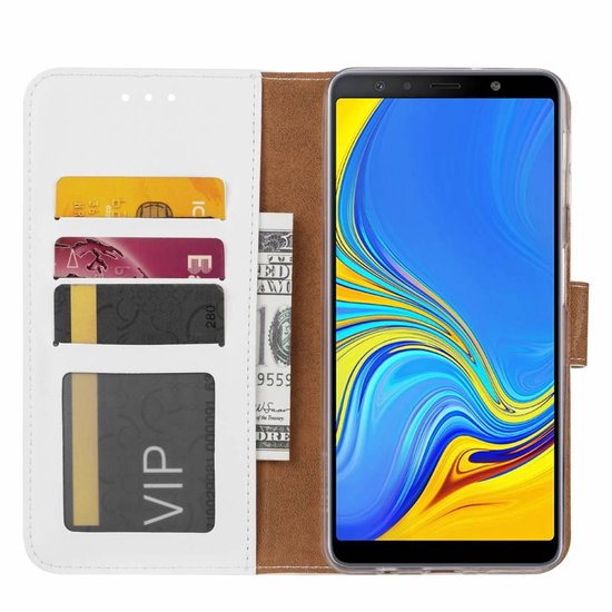 Samsung Galaxy A7 2018 Hoesjes – Portemonnee Hoes – Pasjeshouder – Magneetsluiting – Wit-Ilumina Benelux