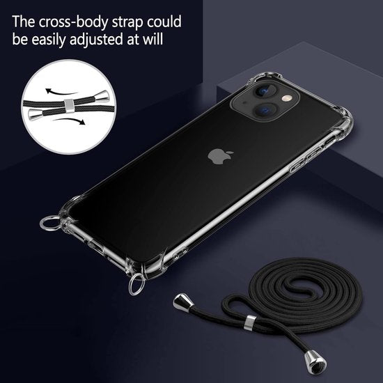 iPhone 14 Plus Hoesjes – Transparante Siliconen Backcover met Koord – Schokbestendig Anti-shock Stootrand-Ilumina Benelux