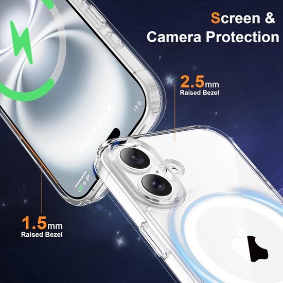 iPhone 16 Hoesjes – Magnetische Transparante Backcover – MagSafe – 2x Screenprotector – Camera Lens Protector – Clear-Ilumina Benelux