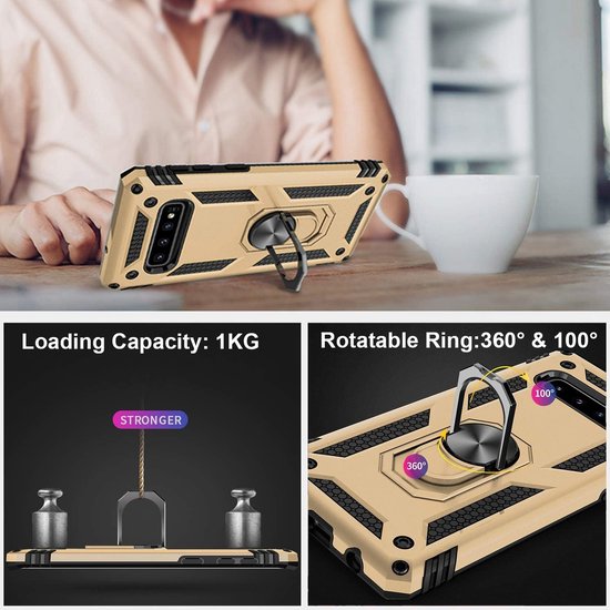 Samsung Galaxy S10 Plus Hoesjes – Anti-Shock Hybride Ring Armor Backcover – Schokbestendig – Goud-Ilumina Benelux