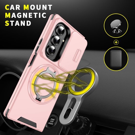Samsung Galaxy Z Fold 7 Hoesjes – Hybrid Backcover met Ringstand – MagSafe Compatibel – Roze-Ilumina Benelux