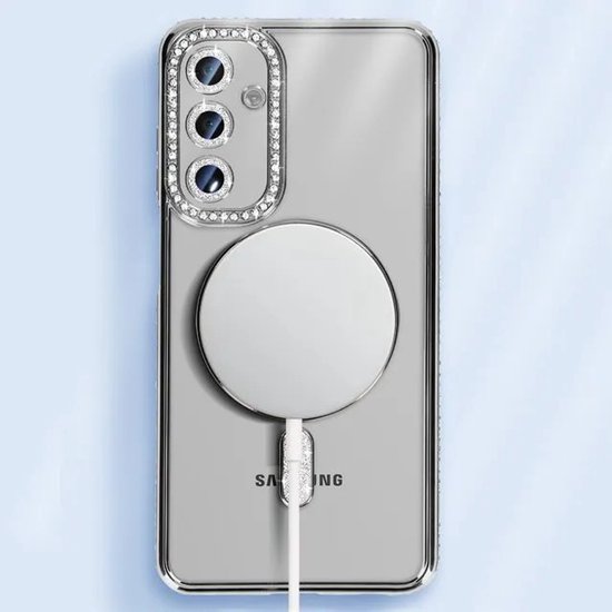 Samsung Galaxy S23 Hoesjes – MagSafe Glitter Backcover – Strass Diamantjes – Glamour – Zwart