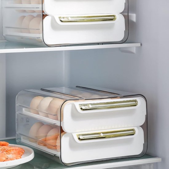 Eierhouder koelkast – Duo-laags eiertray 32 eieren (16+16) – Transparant – Stapelbaar – Velox Goods VL-526-Eierdop-Ilumina Benelux
