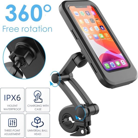 Telefoonhouder fiets – Waterdichte case – Verstelbaar – Universeel voor scooter & motor – Zwart-Ilumina Benelux