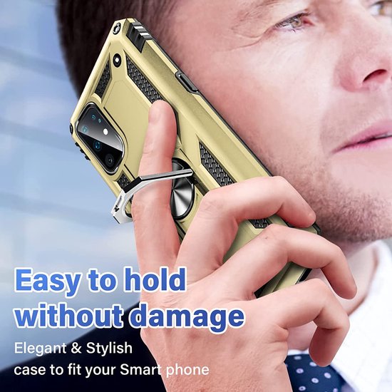 Samsung Galaxy S20 Plus Hoesjes – Ring Armor Backcover – 360° Draaibare Standaard – Magneet – Goud-Ilumina Benelux