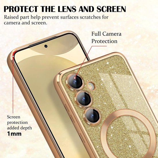 Samsung Galaxy S23 Hoesjes – Glitter Sequin TPU Backcover – MagSafe Compatibel – Zacht – Goud