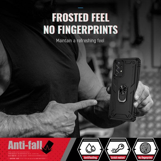 Samsung Galaxy A73 5G Hoesjes – Anti-Shock Hybride Ring Armor Backcover – Schokbestendig – Zwart-Ilumina Benelux