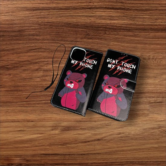 iPhone 14 Plus Hoesjes – Portemonnee Book Case – Pasjeshouder – Don't Touch My Phone Print-Ilumina Benelux