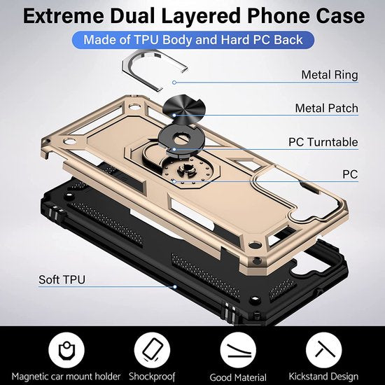 Anti-Shock Hybrid Ring Armor Hoesje Geschikt voor: Samsung Galaxy S22 - goud