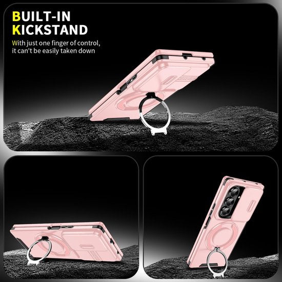 Samsung Galaxy Z Fold 7 Hoesjes – Hybrid Backcover met Ringstand – MagSafe Compatibel – Roze-Ilumina Benelux