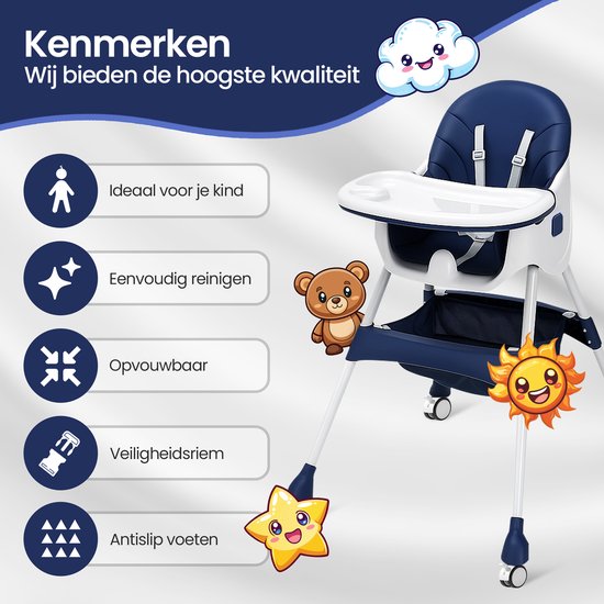 Kinderstoel 4-in-1 – Velox Goods VL-508 – Verstelbare rugleuning – Veiligheidsgordel & opbergruimte – Opvouwbaar antislip-Kinderstoel-Ilumina Benelux