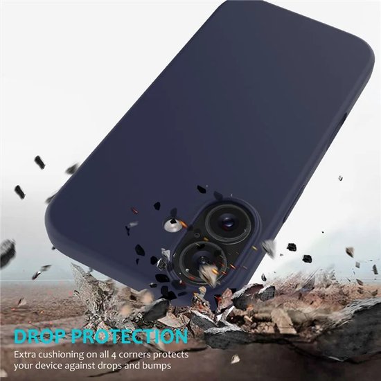 iPhone 16 Plus Hoesjes – Liquid Siliconen Backcover – Screenprotector & Camera Lens Protector – Navy Blauw-Ilumina Benelux