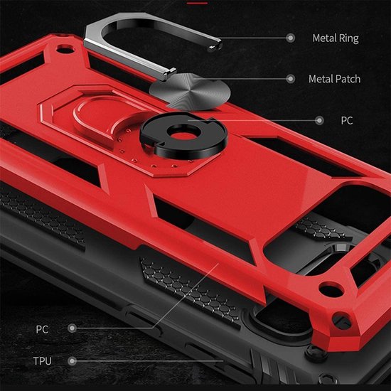 Samsung Galaxy S10 Hoesjes – Ring Armor Backcover – 360° Draaibare Standaard – Magneet – Rood-Ilumina Benelux