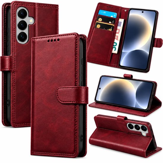 Bookcase Hoesje Geschikt voor Samsung Galaxy A26 - Luxe PU Kalfsleer Telefoonhoes- Portemonnee Hoesje met Kaartvakken, Contant Geldvak, Magneetsluiting & Standaardfunctie - Rood