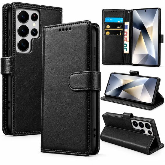 Bookcase Hoesje Geschikt voor Samsung Galaxy S26 Ultra - Luxe PU Kalfsleer Telefoonhoes- Portemonnee Hoesje met Kaartvakken, Contant Geldvak, Magneetsluiting & Standaardfunctie - Zwart