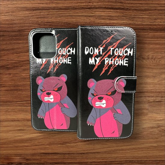Xiaomi Redmi 10C Hoesjes – Portemonnee Book Case – Pasjeshouder – Don't Touch My Phone Print-Ilumina Benelux