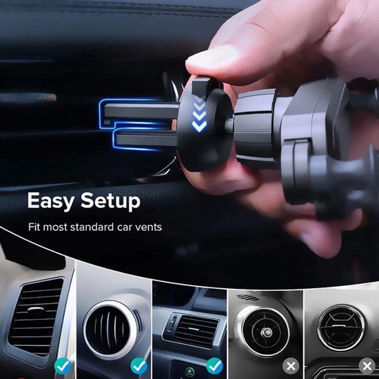 Telefoonhouder auto – Ventilatierooster & Dashboard – 360° Draaibaar – Geschikt voor iPhone & Samsung – Zwart-Telefoonhouders-Ilumina Benelux