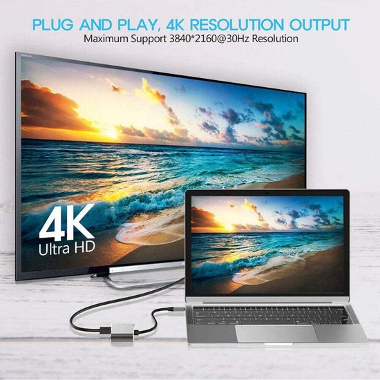 USB-C naar HDMI VGA Adapter – 4-in-1 Multipoort Hub – HDMI 4K VGA 1080P USB 3.0 – 87W PD Snelladen – Zwart-Ilumina Benelux