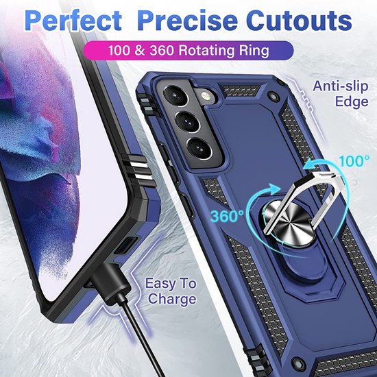 Anti-Shock Hybrid Ring Armor Hoesje Geschikt voor: Samsung Galaxy S22 - Blauw