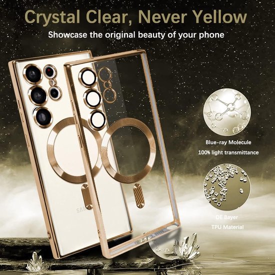 Samsung Galaxy S23 Ultra Hoesjes – Magnetische MagSafe Backcover – TPU – Camerabescherming – Goud-Ilumina Benelux