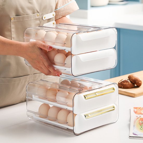Eierhouder koelkast – Duo-laags eiertray 32 eieren (16+16) – Transparant – Stapelbaar – Velox Goods VL-526-Eierdop-Ilumina Benelux