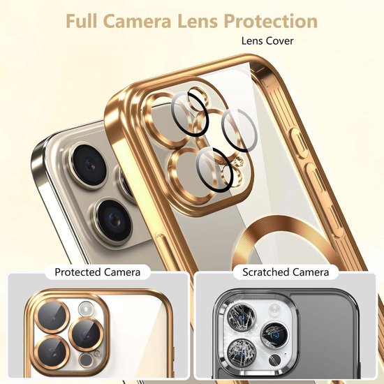 iPhone 14 Hoesjes – MagSafe Compatible Backcover – Ingebouwde Camerabescherming – Goud-Ilumina Benelux