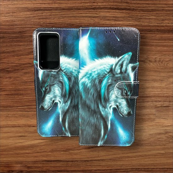 Samsung Galaxy A52/A52s Hoesjes – Portemonnee Book Case – Pasjeshouder – Magneetsluiting – Wolf Print-Ilumina Benelux