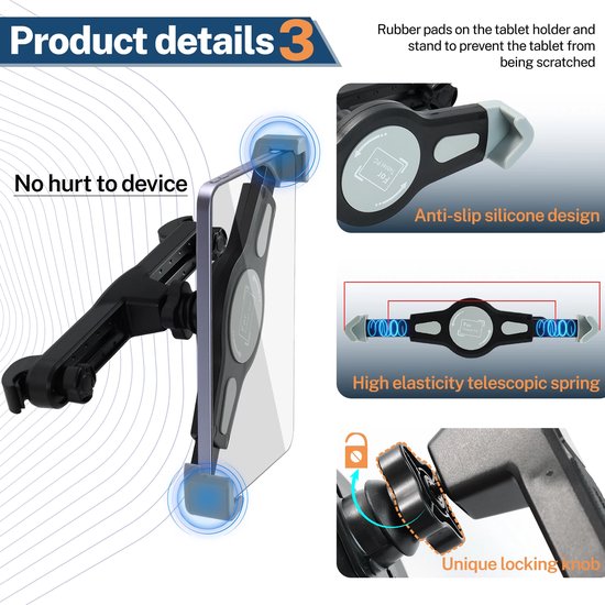 Tablet Houder Hoofdsteun Auto - Tablet Houder met Verstelbare Arm - Auto Accessories - Auto Houder Geschikt voor: iPad Pro Air Mini Samsung Galaxy tab en andere tablets