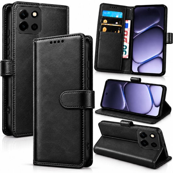 Bookcase Hoesje Geschikt voor OnePlus Nord 6 - Luxe PU Kalfsleer Telefoonhoes- Portemonnee Hoesje met Kaartvakken, Contant Geldvak, Magneetsluiting & Standaardfunctie - Zwart
