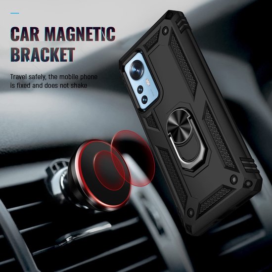 Xiaomi 12 Pro Hoesjes – Ring Armor Backcover – 360° Draaibare Standaard – Magneet – Zwart-Ilumina Benelux