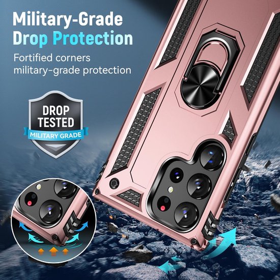 Samsung Galaxy S24 Ultra Hoesjes – Hybride Ring Armor Backcover – Schokbestendig – Anti-Shock – Roségoud-Ilumina Benelux