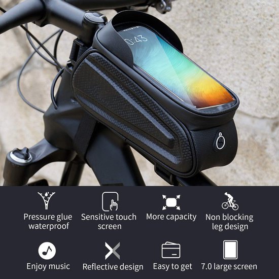 Telefoonhouder fiets – Frametas EVA Hard Shell – TPU Touchscreen 7.0 inch – Zonneklep & Oortelefoon Gat – Zwart-Ilumina Benelux