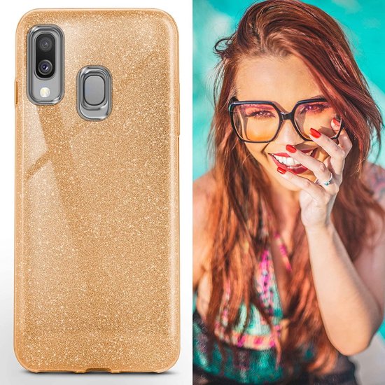 Samsung Galaxy A40 Hoesjes – Siliconen TPU Backcover – Glitter BlingBling – Schokbestendig – Goud-Ilumina Benelux