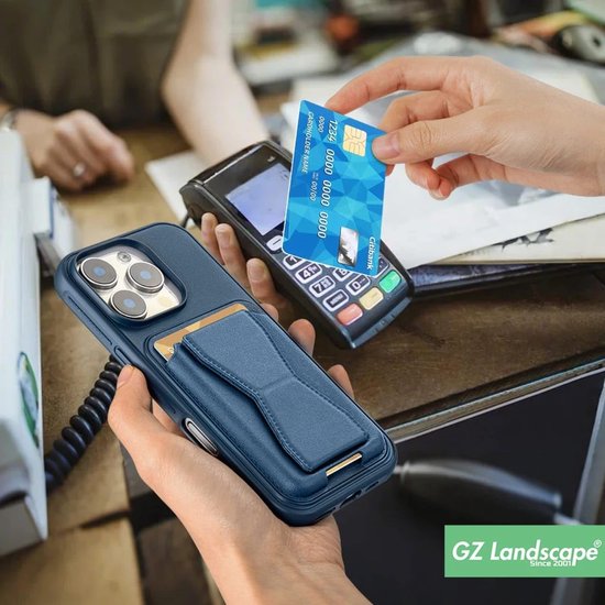 iPhone Air Hoesjes – Schokbestendige Backcover – Kaarthouder – Ingebouwde Standaard – Blauw-Ilumina Benelux