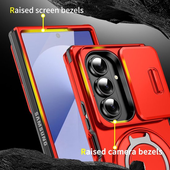 Samsung Galaxy Z Fold 7 Hoesjes – Armor Tough Hybrid Backcover – MagSafe Ringstandaard – Schokbestendig – Rood-Ilumina Benelux