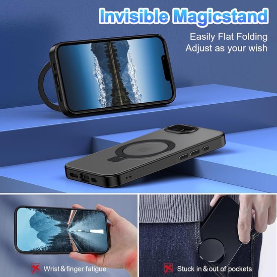iPhone 16E Hoesjes – MagSafe Backcover met Standaard – Schokbestendig – Zwart-Ilumina Benelux