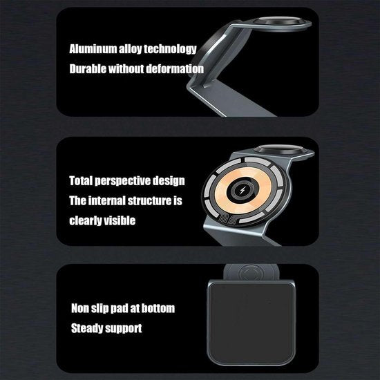 Draadloze Oplader – Geschikt voor iPhone MagSafe/Watch/AirPods – 15W Snellader – Qi Oplaadstation Opvouwbaar-Oplader-Ilumina Benelux