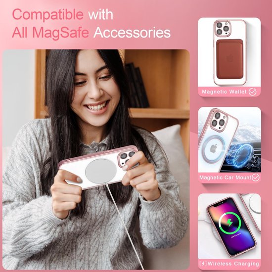 iPhone 15 Pro Hoesjes – Magnetische Backcover met MagSafe – Camera Lens Protector – Roségoud-Ilumina Benelux