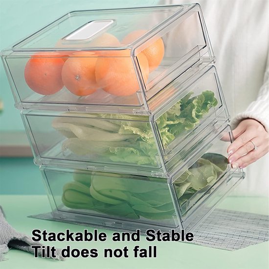 Koelkast organizer – Transparante schuiflade bak – BPA-vrij stapelbaar – 30×20,6×11,5 cm – Velox Goods VL-532-Keukenkastorganizer-Ilumina Benelux