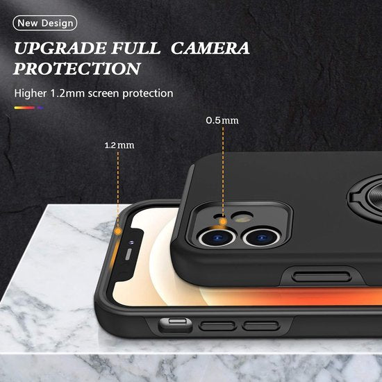 iPhone 12 Pro Max Hoesjes – Backcover met Vingerring – Magneet – Anti-drop – Zwart-Ilumina Benelux