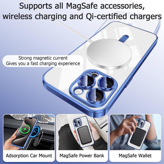 iPhone 15 Plus Hoesjes – Magnetische Clear Siliconen Backcover – Camera Lens Protector – MagSafe – Blauw-Ilumina Benelux