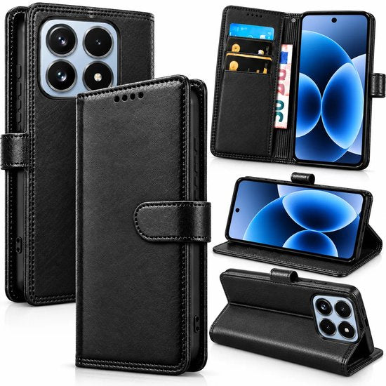 Bookcase Hoesje Geschikt voor Xiaomi 15T - Luxe PU Kalfsleer Telefoonhoes- Portemonnee Hoesje met Kaartvakken, Contant Geldvak, Magneetsluiting & Standaardfunctie - Zwart