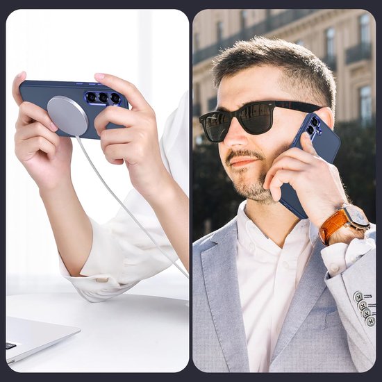 Samsung Galaxy S25 Hoesjes – Magnetische Backcover MagSafe Compatibel – Matte Achterkant – 2x Screenprotector – Blauw