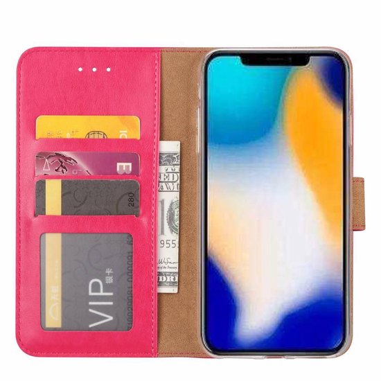 iPhone XS Max Hoesjes – Portemonnee Bookcase – Magneetsluiting – 2x Gehard Glas Screenprotector – Roze-Ilumina Benelux